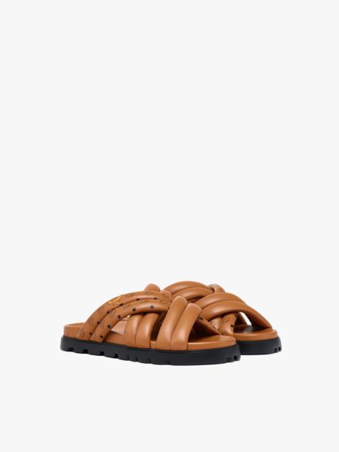 Monogram Print Cross Sandals in Lamb Leather