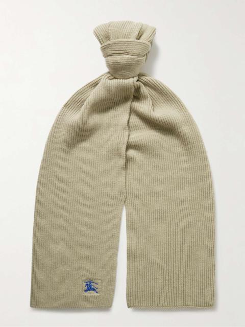Logo-Embroidered Ribbed Cashmere Scarf