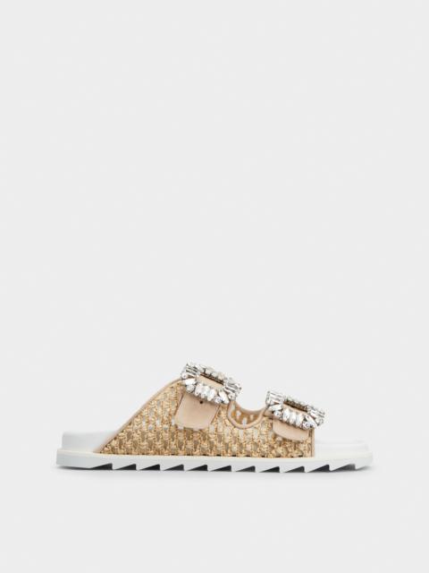 Slidy Viv' Strass Buckle Mules in Raffia