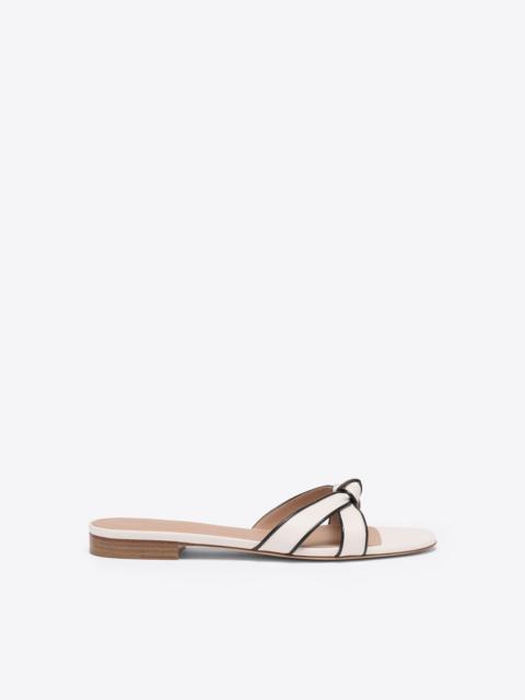 Raquel White & Black Knotted Leather Flat Sandals