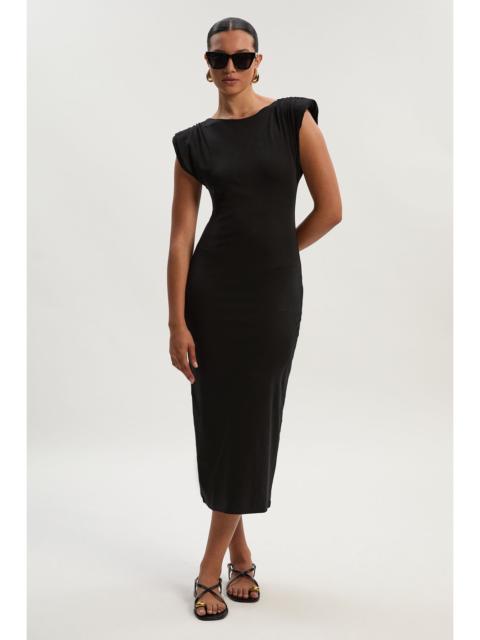 Stretch Jersey Power Shoulder Midi Dress