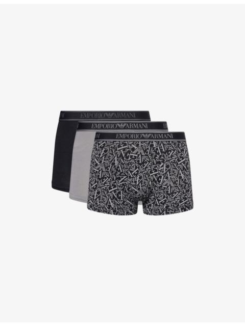 Branded Mid-Rise Pack Of Three Stretch-Cotton Trunks