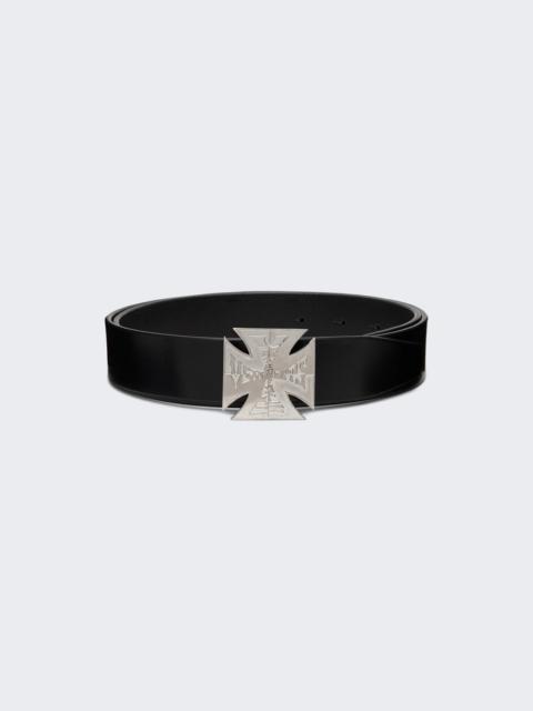 Metal Biker Cross Logo Belt Black And Silver