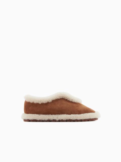 GIORGIO ARMANI NEVE SUEDE AND SHEARLING SHEEPSKIN SLIP-ONS