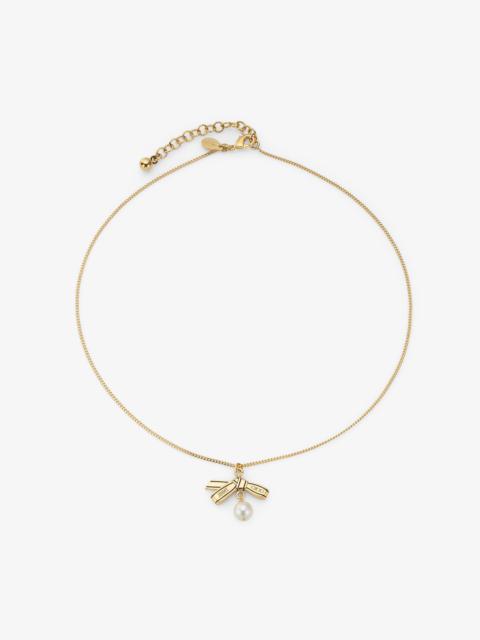 Ribbon Pendant Necklace
Gold Metal Pendant Necklace with Ribbon and Pearl