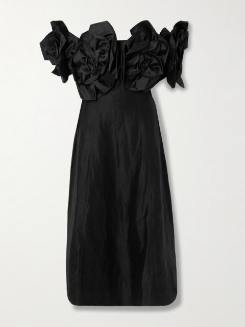 Etta Appliquéd Off-the-shoulder Linen-blend Midi Dress