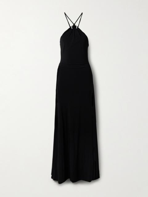 Mika Embellished Stretch-knit Halterneck Maxi Dress