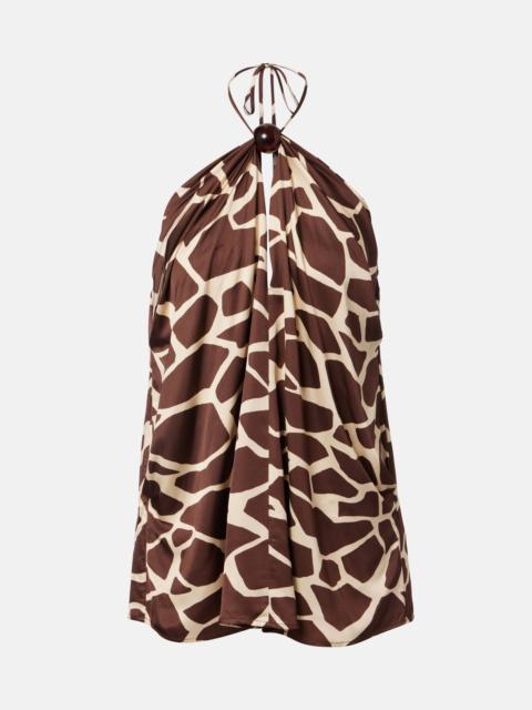 Jensen animal-print halterneck satin top