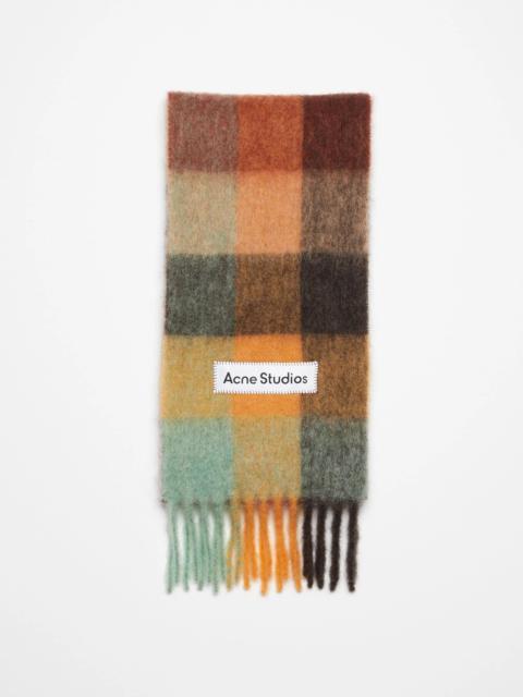 Mohair checked scarf - Chestnut brown/yellow/green