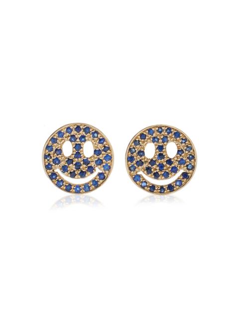 Happy Face 14K Yellow Gold Sapphire Earrings blue