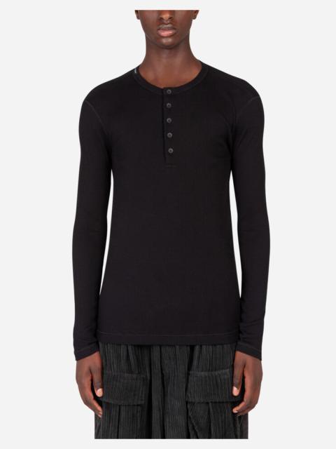 Fine-rib cotton granddad-neck t-shirt with long sleeves