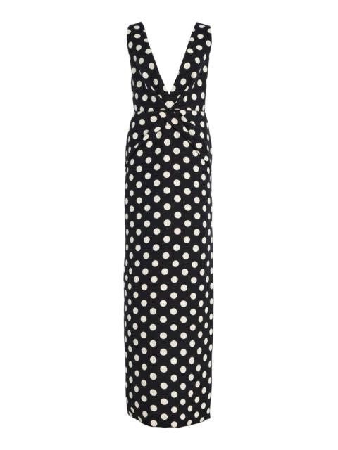 Exclusive Riviera Polka-Dot Wool-Silk Maxi Dress black