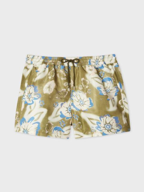 Khaki Green 'Riso Floral' Print Swim Shorts