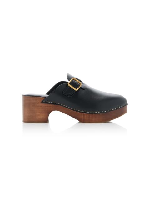 Buckle-Detailed Leather Clogs black