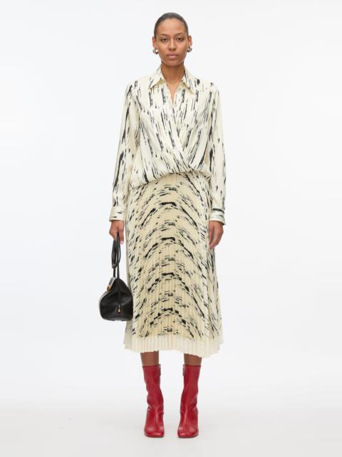 Abstract Wood Grain Crossover Draped Blouse