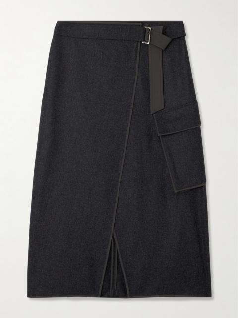 Shell-trimmed Wool-felt Wrap Midi Skirt