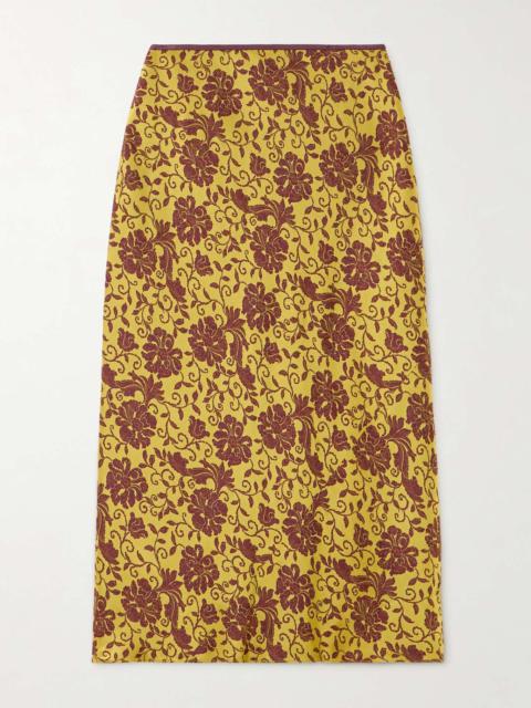 Satin-jacquard midi skirt Yellow