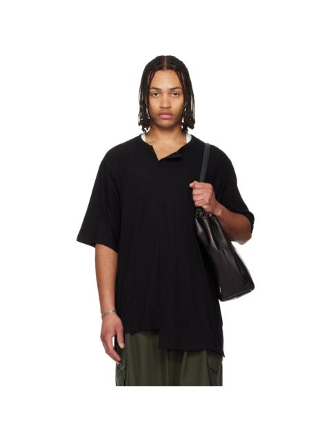 Black Paneled Short Sleeve Henley