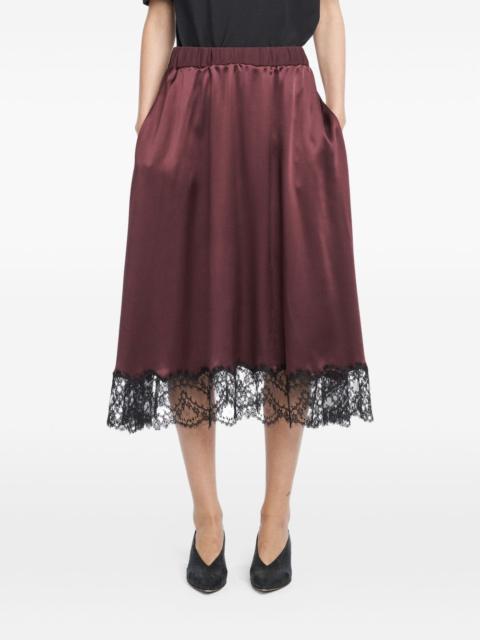 lace-trimmed midi skirt