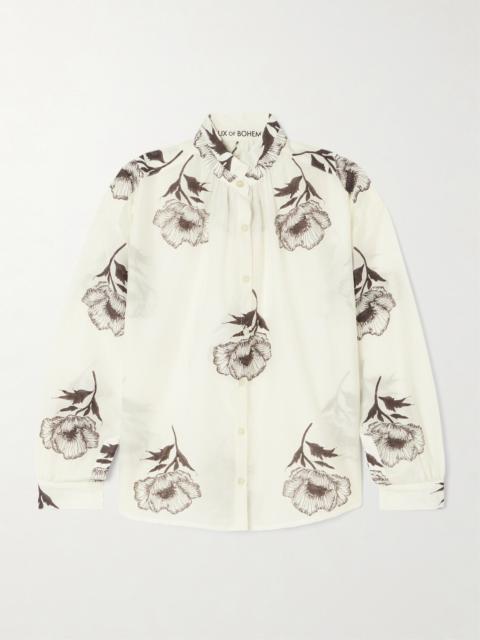 Kiki Obsidian Poppy Floral-print Cotton And Silk-blend Shirt