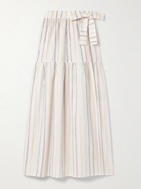 Irisée Brillante Metallic Striped Cotton-blend Voile Maxi Wrap Skirt