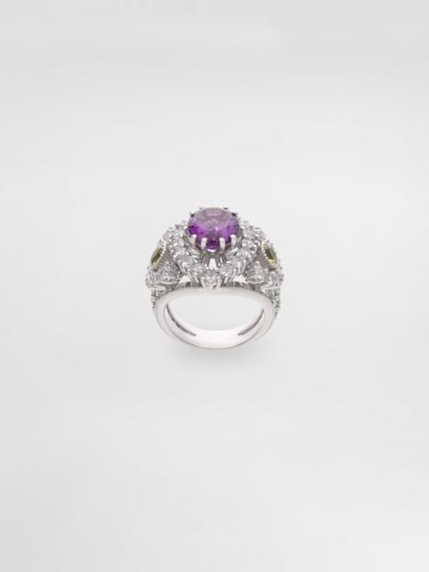Eleganza Ring 18-carat white gold, amethyst, peridots, and sapphires
