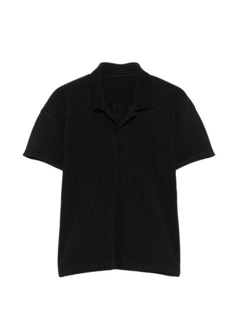 pleated V-neck polo shirt