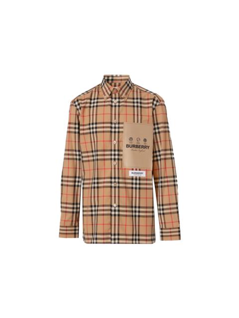 Burberry Label Applique Check Cotton Poplin Shirt Archive Beige