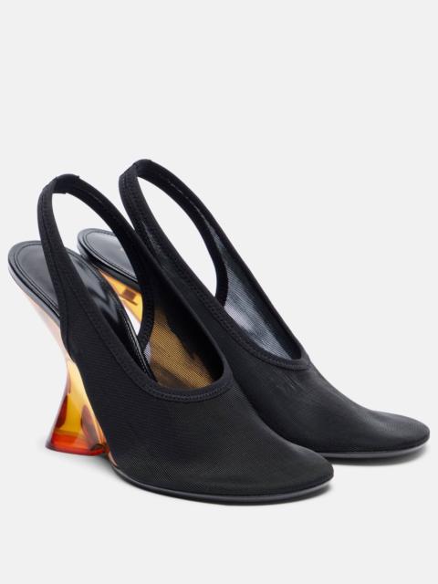 Mesh wedge slingback pumps