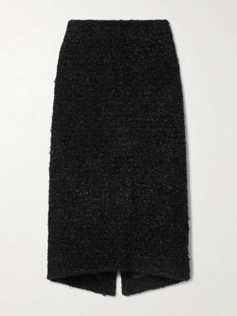 Metallic cotton-blend tweed midi skirt