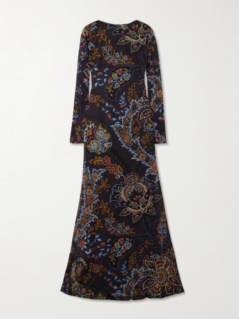 Open-back Printed Jersey Maxi Dress