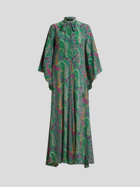 SILK LONG DRESS WITH SILK SCARF AND FLORAL PAISLEY MOTIF