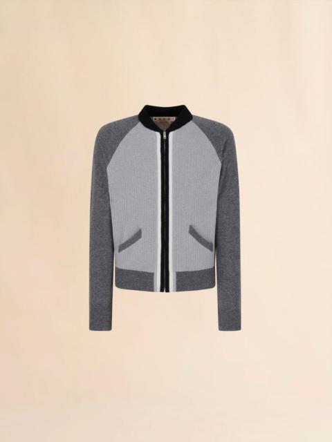 GRAY WOOL CARDIGAN WITH BOMBER NECK