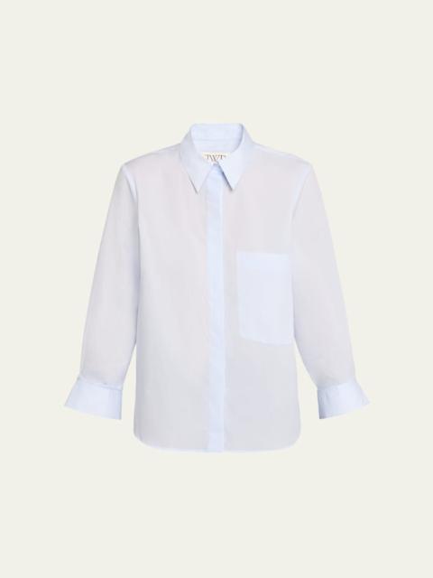 Cotton Button-Front Boyfriend Shirt