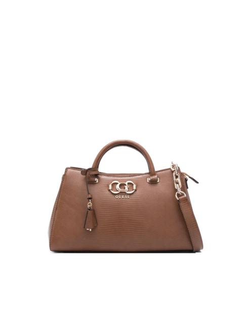 logo-plaque snakeskin-effect shoulder bag