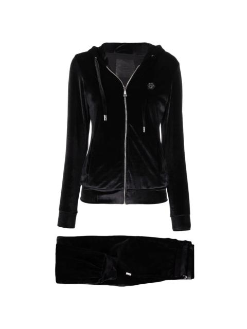logo-embellished velvet tracksuit