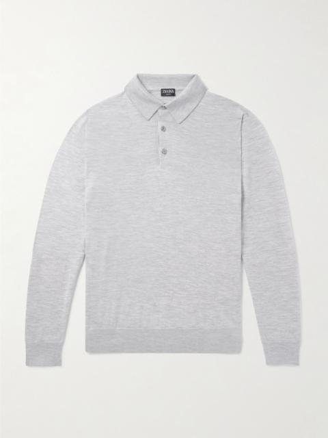 Cashmere and Silk-Blend Polo Shirt Gray
