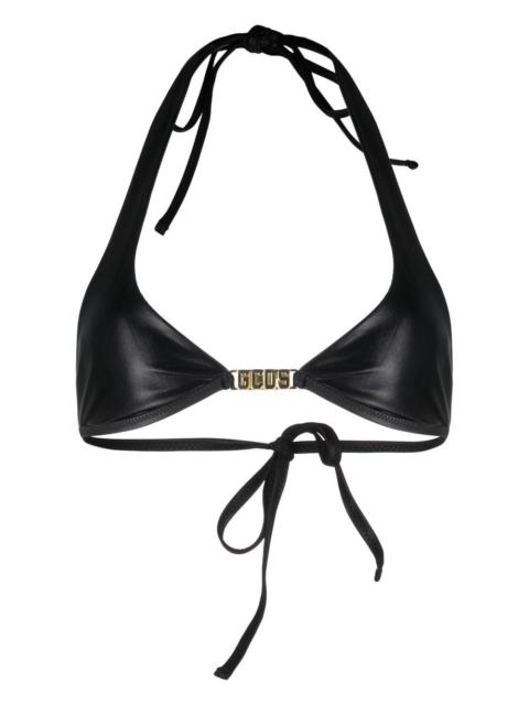 logo-plaque halterneck bikini top