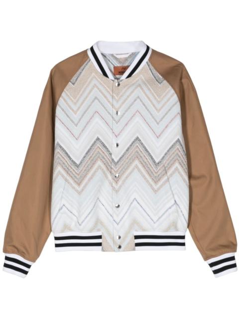 chevron-jacquard towelly bomber jacket