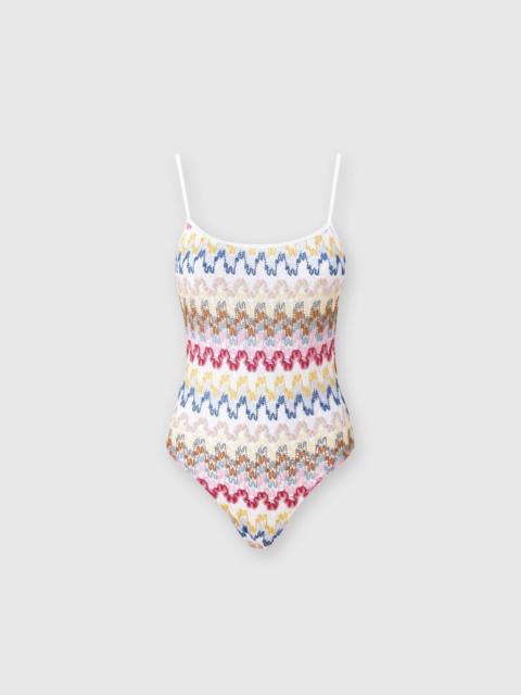 One-piece swimsuit in lamé viscose lace