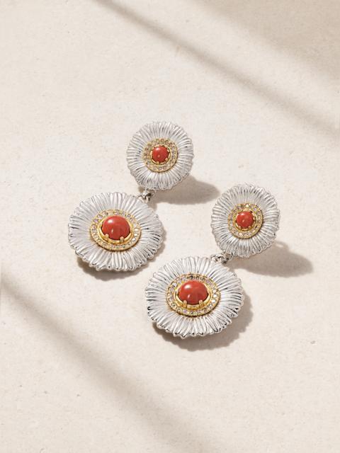 Blossoms Sterling Silver And Gold Vermeil, Jasper And Diamond Earrings