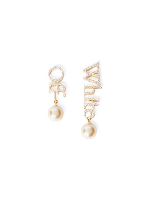 Strass + Pearl Logo Earrings