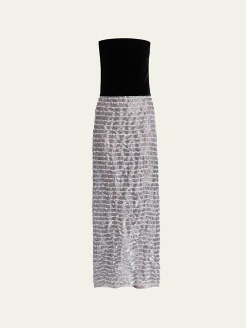 Strapless Velvet Bustier Iridescent Textured Silk Gown