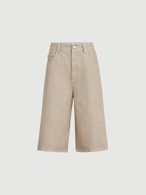 Beige lamé denim Bermuda shorts with monili