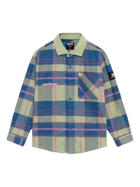 Li-Ning BADFIVE Sports Basketball Series Plaid Loose Fleece Lined Shirt 'Green Blue' ASHS005-3