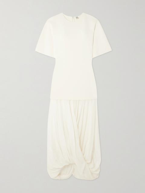 Cocoon Draped Voile-paneled Knitted Maxi Dress