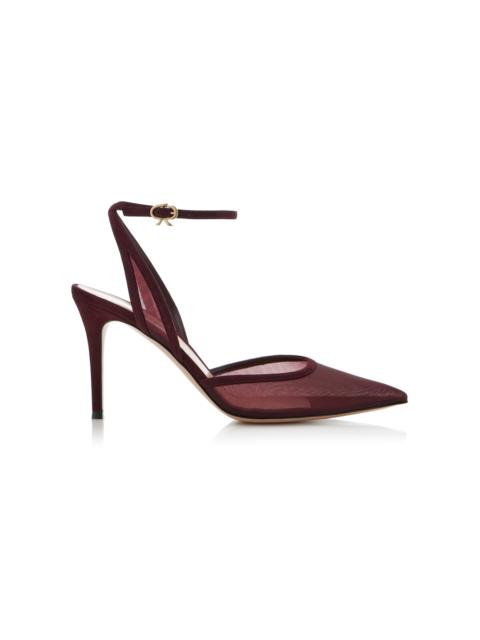 Suede-Organza Pumps burgundy