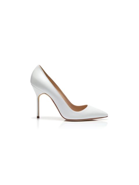 White Calf Leather Pointed Toe Pumps