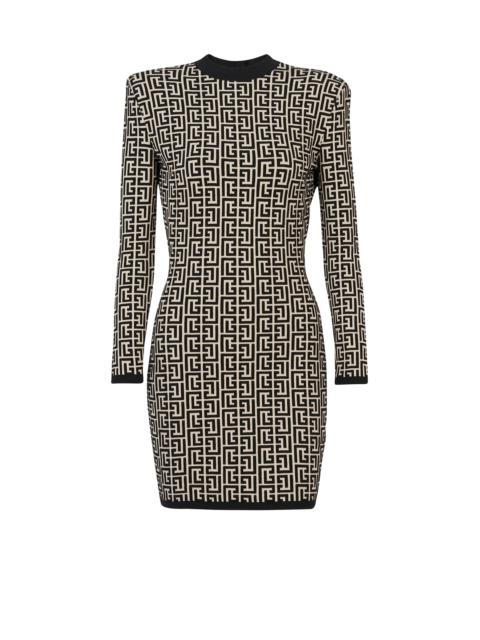 Short bicolor jacquard dress with Balmain monogram