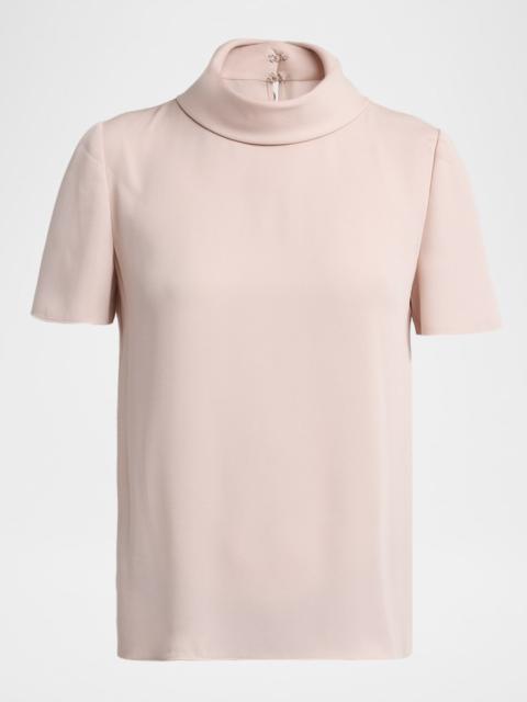 Mock-Neck Short-Sleeve Silk Top